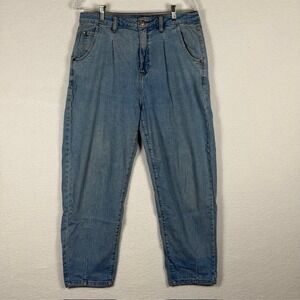 Fashion Nova Women Light Wash Pleated High Rise Mom Jeans Tapered Size‎ 13